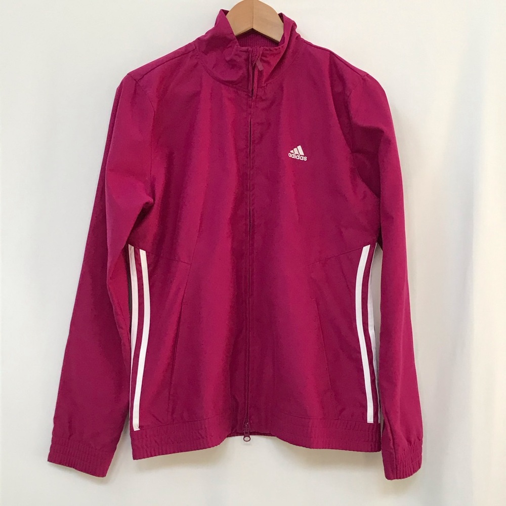 ADIDAS POLY ZIP FRONT  TRACK JACKET RED MAROON  M